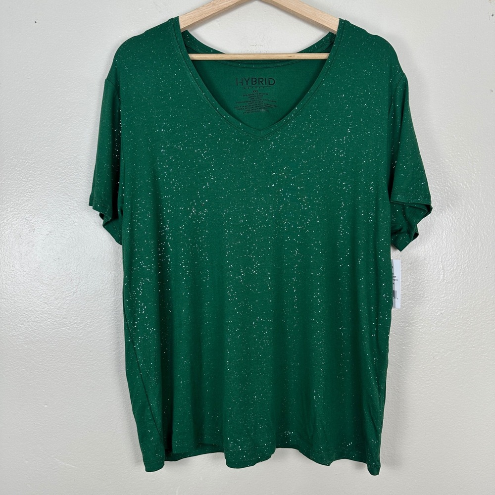 Hybrid Apparel‎ Women's XXL T-Shirt Green Speckled V-Neck NEW